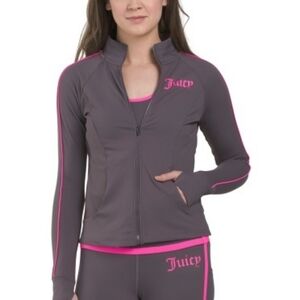 Juicy Couture Sport Activewear Mock Neck Jacket in Gray and Pink
